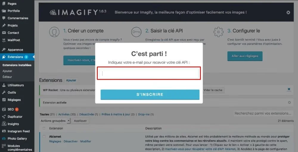créer un compte Imagify et récupérer sa clé API créer un compte Imagify et récupérer sa clé API