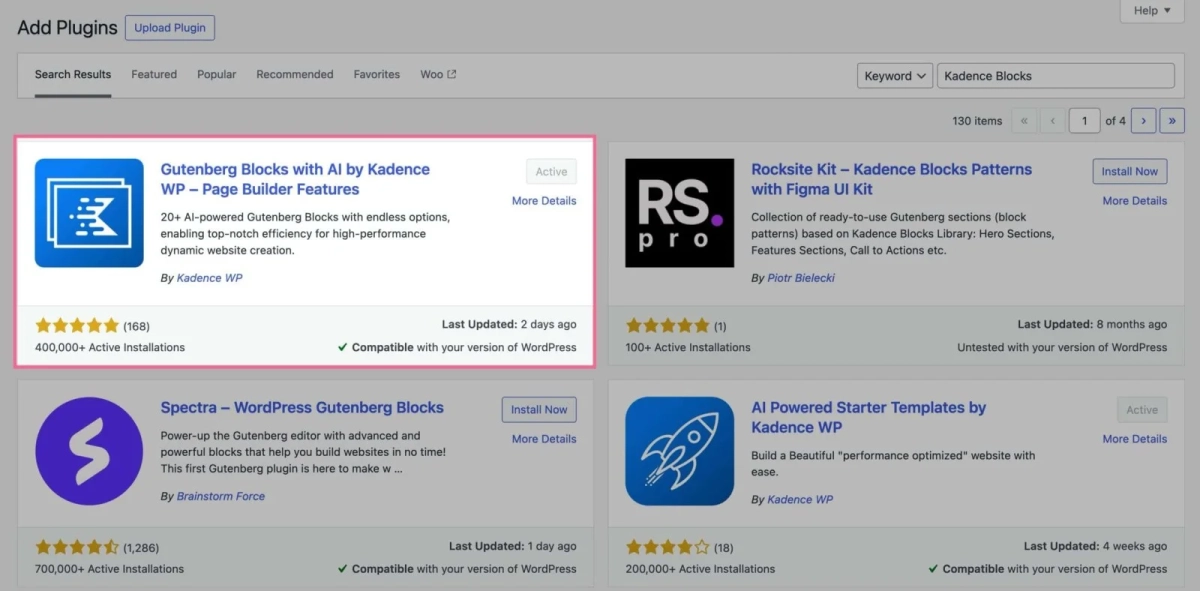 installer Kadence Blocks depuis WordPress installer Kadence Blocks depuis WordPress